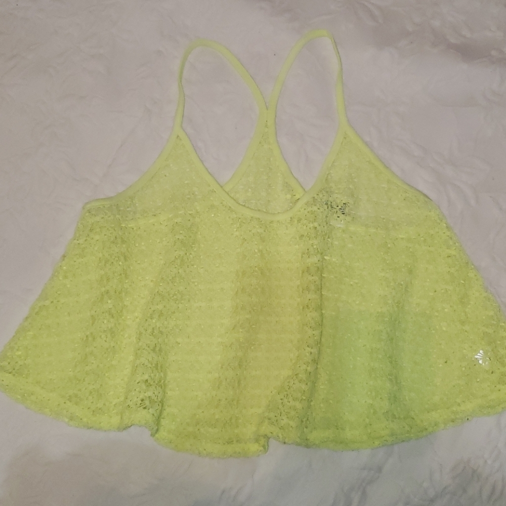 VS PINK neon yellow crochet top M/L